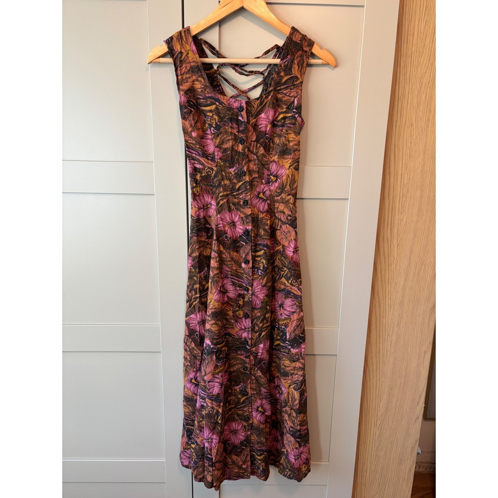 Vintage Ariana Floral Maxi Dress Pink Brown Tropical Boho sz3